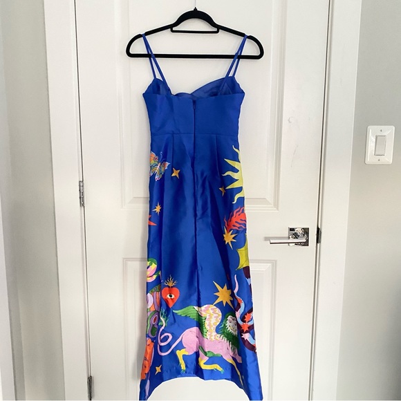 Authentic ALEMAIS Guardian Printed Satin Keyhole Midi Dress Sz US 2 - Picture 8 of 14